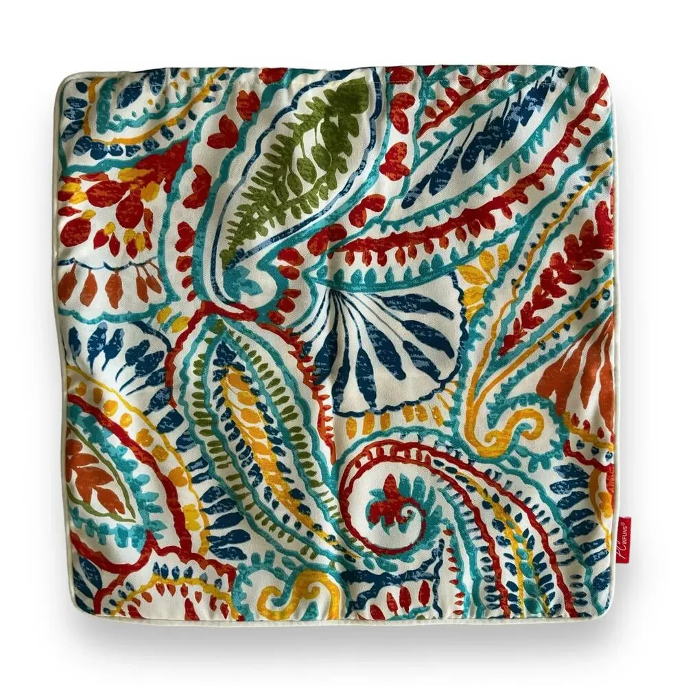 Set of 2 colorful paisley outdoor throw pillow covers only, 18x18